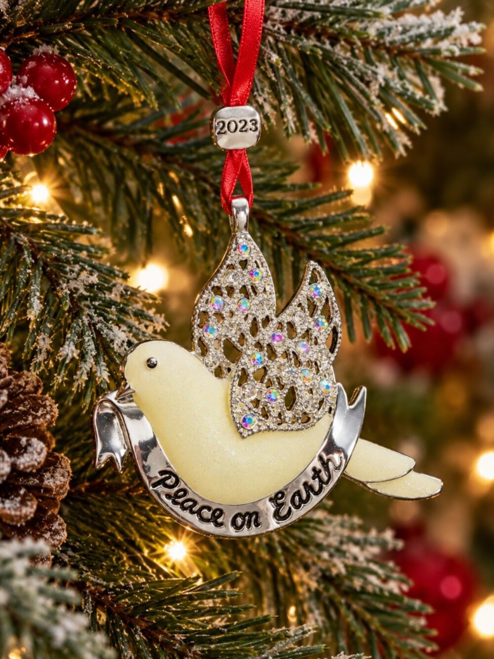 Monet 2023 Peace on Earth Dove Rhinestone Christmas Ornament